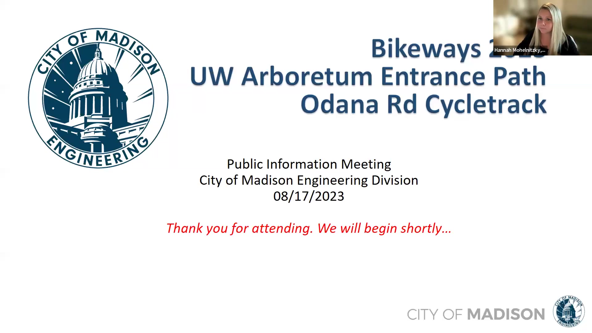 Public Information Meeting Bikeways UW Arboretum Entrance and Odana